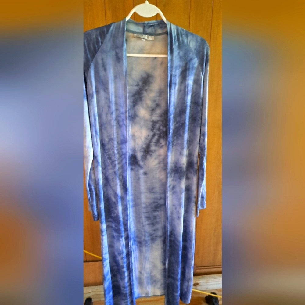 Ladies Bryn Walker Duster Long Viscose Italian Fabric Tye Dyed Blue Small